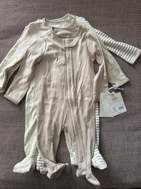 cloud island Beige & Cream Footed Baby One-Piece Set